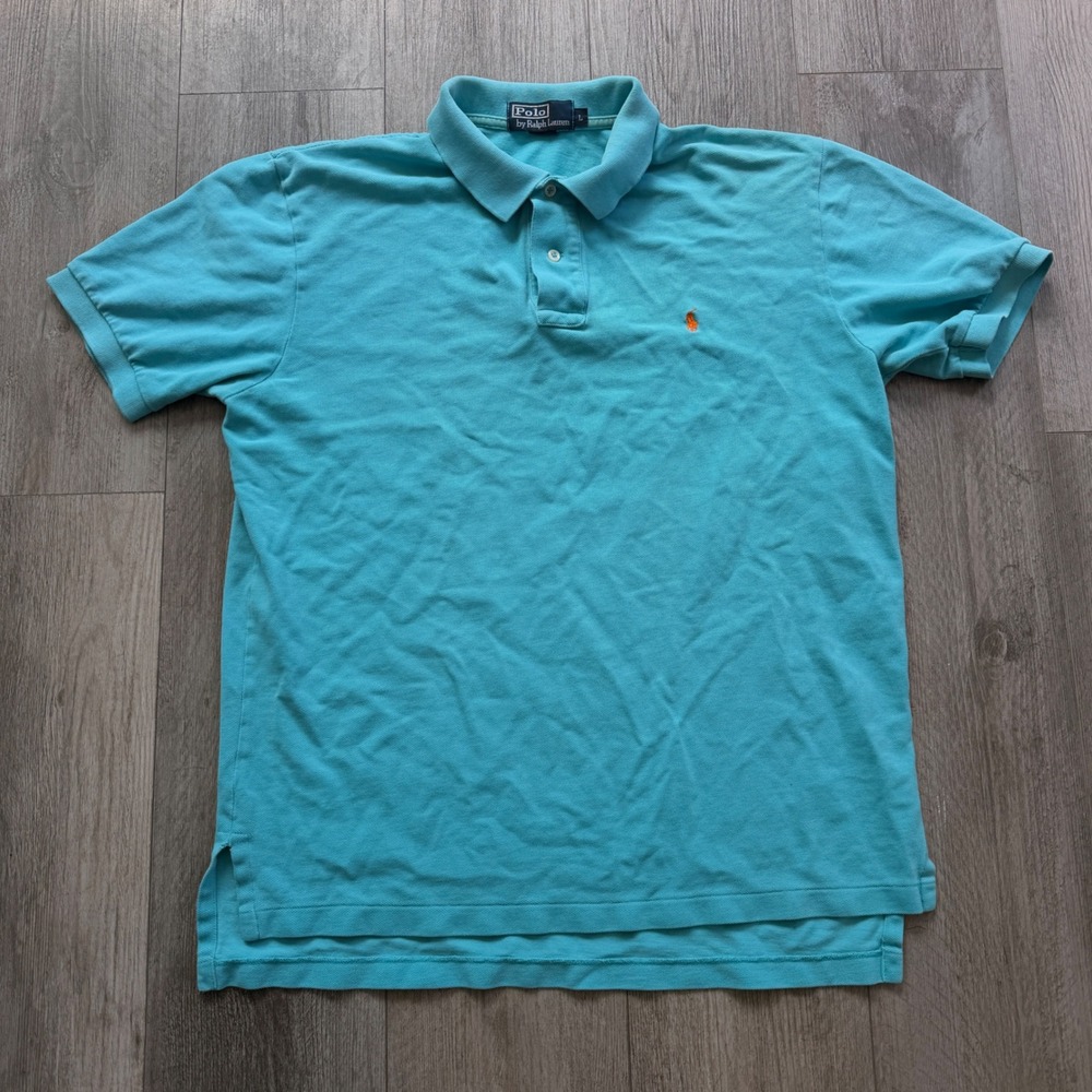 Polo Ralph Lauren Mens L Teal Mesh Polo Shirt Orange Pony Logo